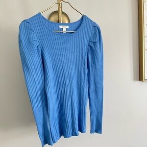 Nine West Blue Ribbed old money casual Long Sleeve Top
